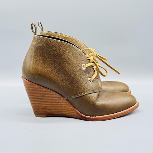 Cole Haan Shoes Womens 7 Brown Grand OS Leather Wedge Chukka Lace Up Booties - Picture 1 of 11